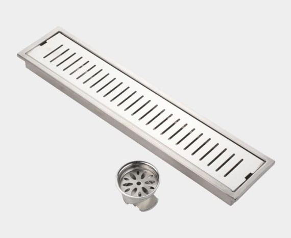 PR-155 Shower Channel Drain Stainless Steel Bathroom Linear Wet Room Commercial Heavy-Duty Grate Tray Water Drainage Spa Hotel Industrial Anti-Slip Rustproof Easy Clean Professional Grade Durable Low Profile Corrosion Resistant Sleek